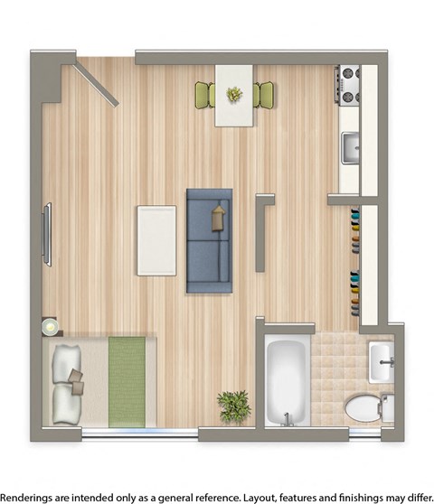 Floor plan for studio, 1 bath, 275 sqft